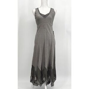 NWT Komarov Gray Taupe Crinkle Pleat Plisse Embellished Sequin Maxi Dress Size S